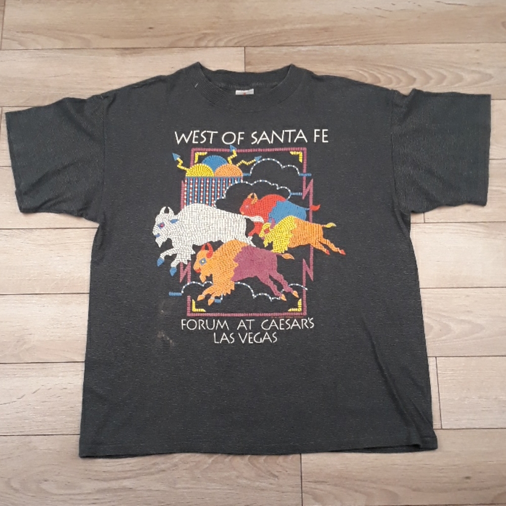 WEST OF SANTA FE Forum Shop Green Single Stitch USA Mens T Shirt Large VTG 90s - Picture 1 of 6